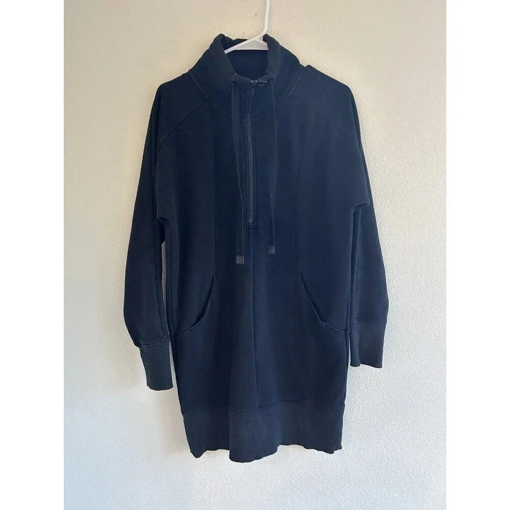 Athleta Cozy Karma 1/4 Zip Sweatshirt Dress Black XS - Picture 5 of 10